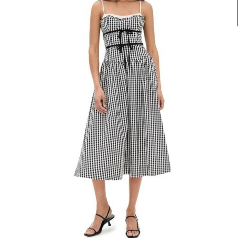 For Love & Lemons Black Gingham Georgia Midi Dress Size M - Picture 2 of 7